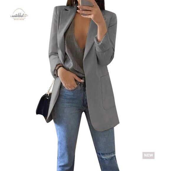 Open Front Long Sleeve Blazer Slim Fit Plus Size Cotton Blend Professional